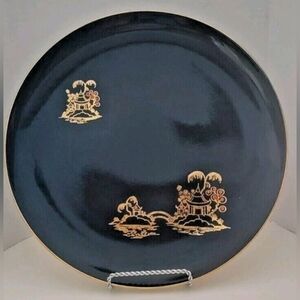 Vtg Palissy Mandalay Black w/Gold Embossed Pagodas, Gilt Rim, England